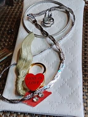 Necklace Bracelet Earrings Ribbon Enamel Locket